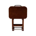Tables d'appoint pliantes Grant de 5 pièces pour télévision en cerisier foncé/chrome - Powell : lot de 4 avec support, finition en bois MDF