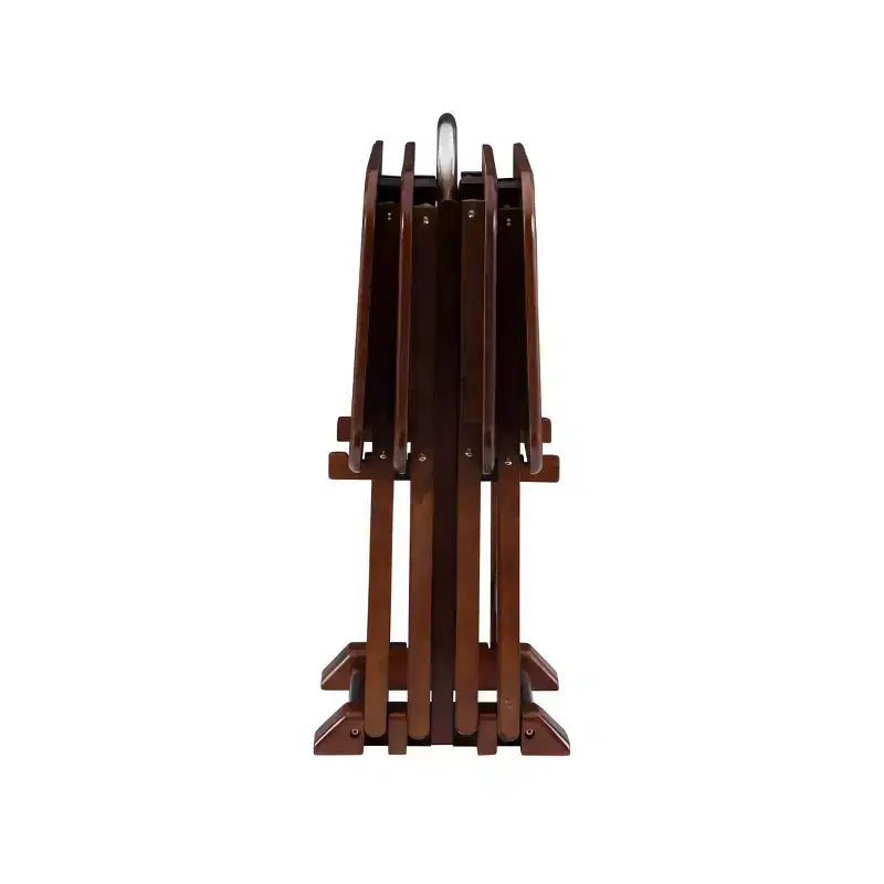 Tables d'appoint pliantes Grant de 5 pièces pour télévision en cerisier foncé/chrome - Powell : lot de 4 avec support, finition en bois MDF