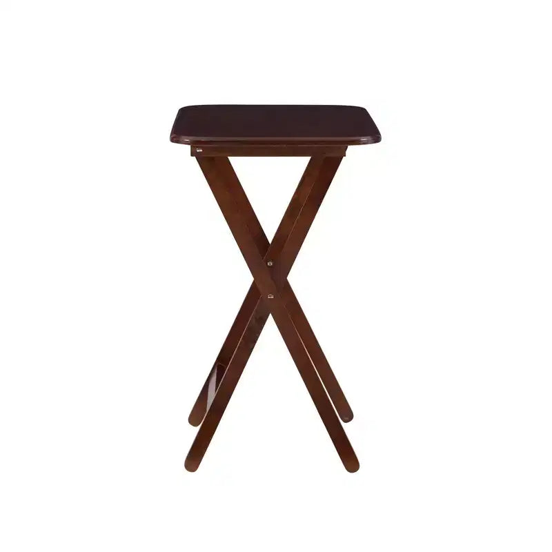 Tables d'appoint pliantes Grant de 5 pièces pour télévision en cerisier foncé/chrome - Powell : lot de 4 avec support, finition en bois MDF