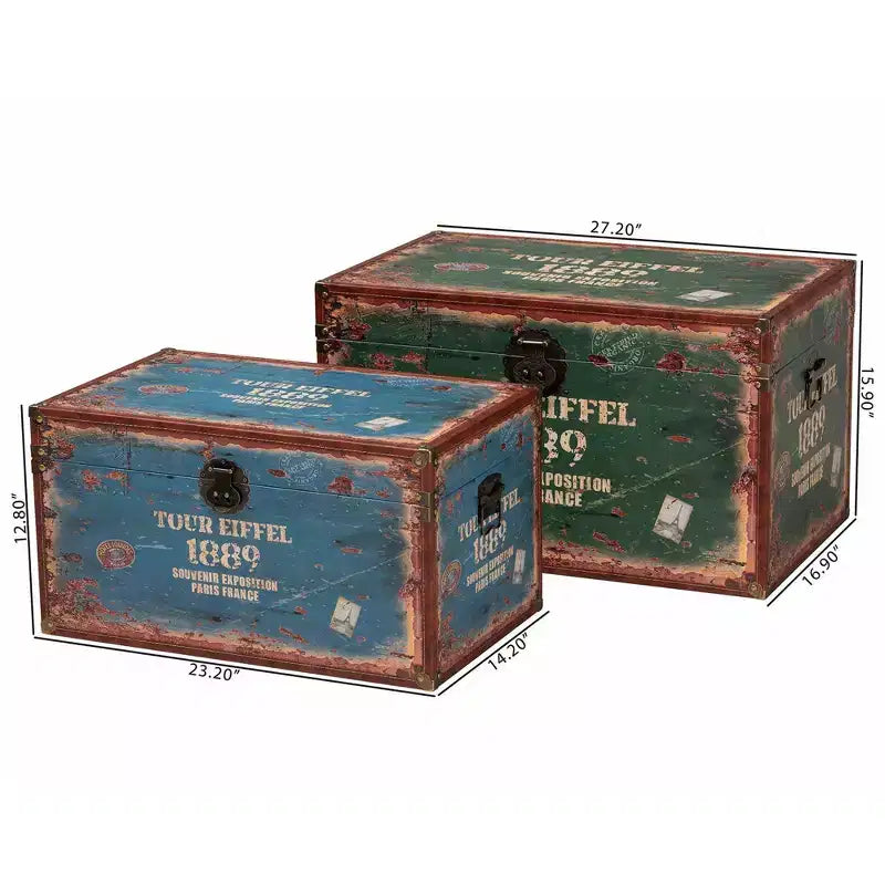 Baxton Studio – Lot de 2 malles de rangement Sabeen en similicuir et bois vert/bleu