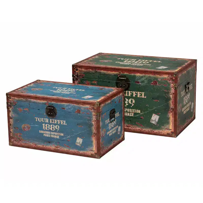 Baxton Studio – Lot de 2 malles de rangement Sabeen en similicuir et bois vert/bleu