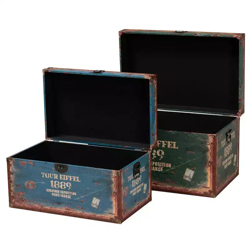 Baxton Studio – Lot de 2 malles de rangement Sabeen en similicuir et bois vert/bleu