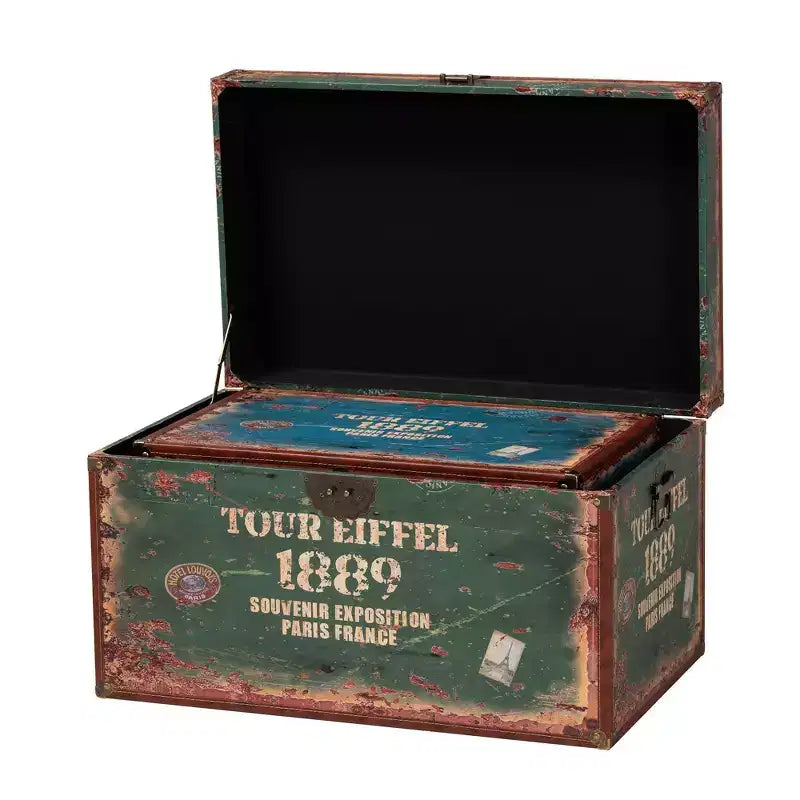 Baxton Studio – Lot de 2 malles de rangement Sabeen en similicuir et bois vert/bleu
