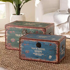 Baxton Studio – Lot de 2 malles de rangement Sabeen en similicuir et bois vert/bleu