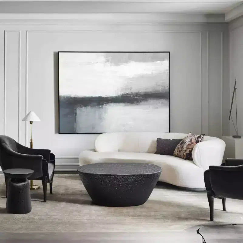 Table basse Urban Port 36" au design martelé artisanal, cadre sculptural en aluminium noir mat, noire