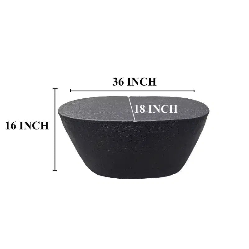 Table basse Urban Port 36" au design martelé artisanal, cadre sculptural en aluminium noir mat, noire