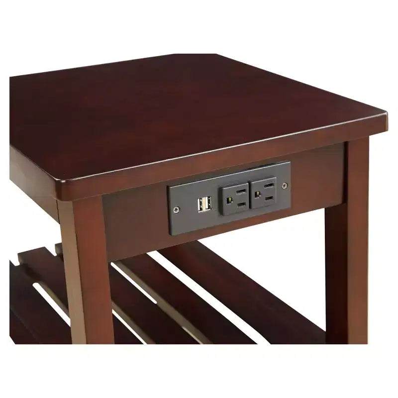 Table d'appoint Wasaki avec ports USB et étagères - Acme Furniture : 2 niveaux, rangement avec prise.