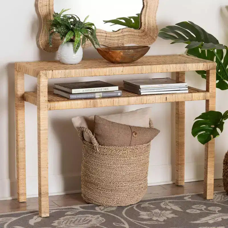 Console en rotin et bois d'acacia bali & pari Kalimantan, miel clair