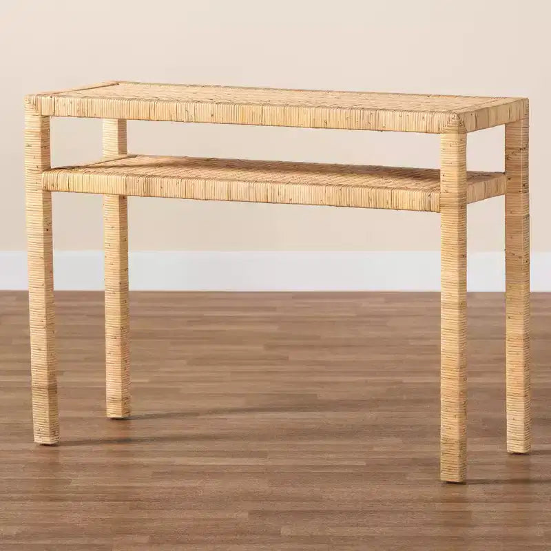 Console en rotin et bois d'acacia bali & pari Kalimantan, miel clair