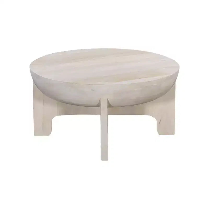 Table basse Urban Port 32" avec plateau en manguier, finition tambour blanc délavé classique