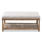 Carlotta French Country chêne vieilli lin rectangulaire table basse ottoman beige – Baxton Studio : design capitonné élégant, étagère de rangement