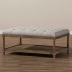 Carlotta French Country chêne vieilli lin rectangulaire table basse ottoman beige – Baxton Studio : design capitonné élégant, étagère de rangement