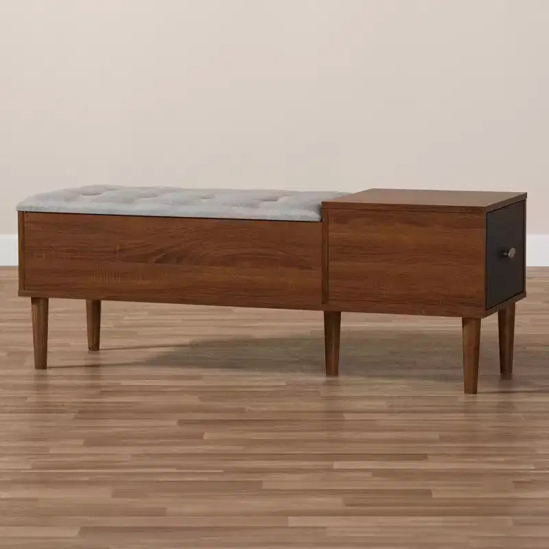 Merrick Commode Moderne Rétro Mid-Century 1 Tiroir Gris Clair, Marron - Baxton Studio