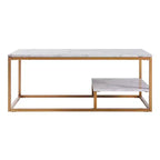 Table Basse Marmo avec Plateau Faux Marbre Doré/ - Teamson Home : Rangement Moderne Résistant aux Rayures, Design à 4 Pieds