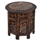 Table basse d'appoint pliante sculptée à la main en bois Chocolat Noir - The Urban Port