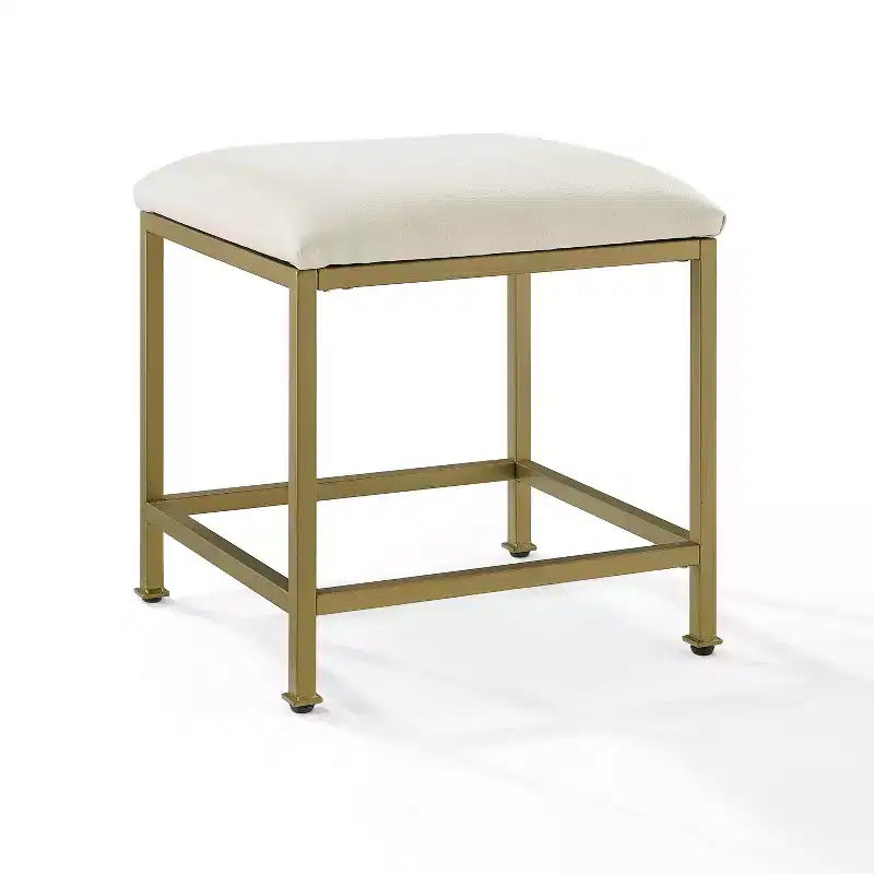 Tabouret de coiffeuse Aimee doré - Crosley : Moderne, rembourré en similicuir, cadre en acier, assise capitonnée, capacité de 113 kg, hauteur de 47,6 cm