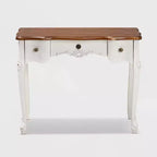 Console Sophie Small 3 tiroirs : Détail sculpté, Boutons en laiton - Baxton Studio
