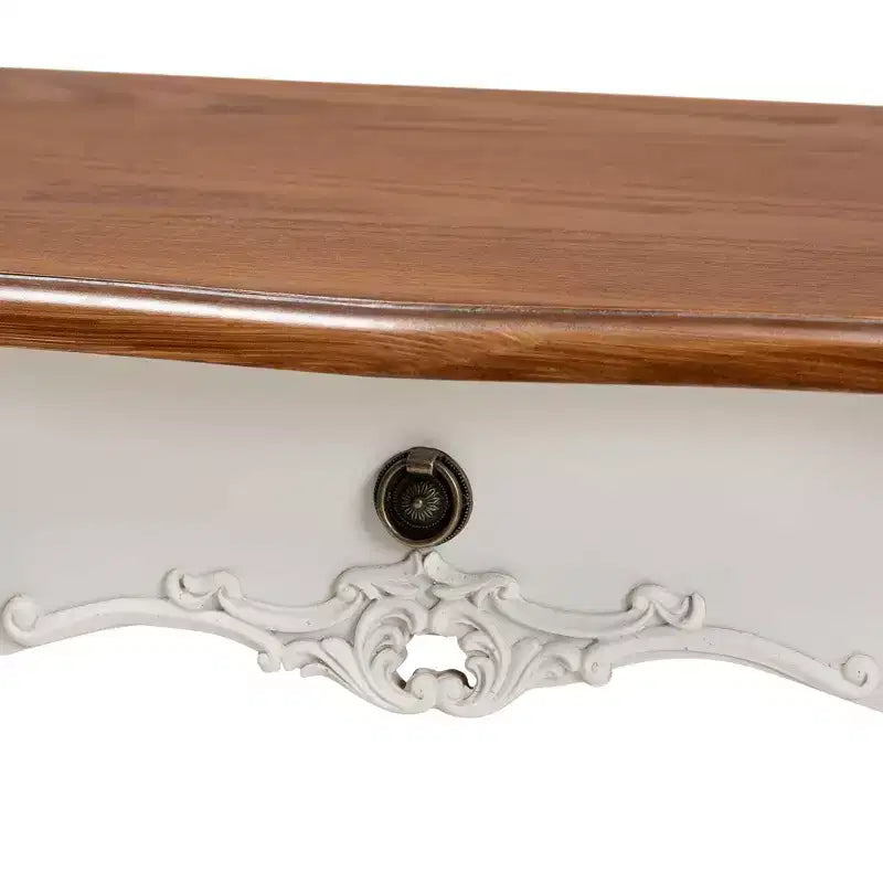 Console Sophie Small 3 tiroirs : Détail sculpté, Boutons en laiton - Baxton Studio