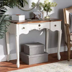 Console Sophie Small 3 tiroirs : Détail sculpté, Boutons en laiton - Baxton Studio