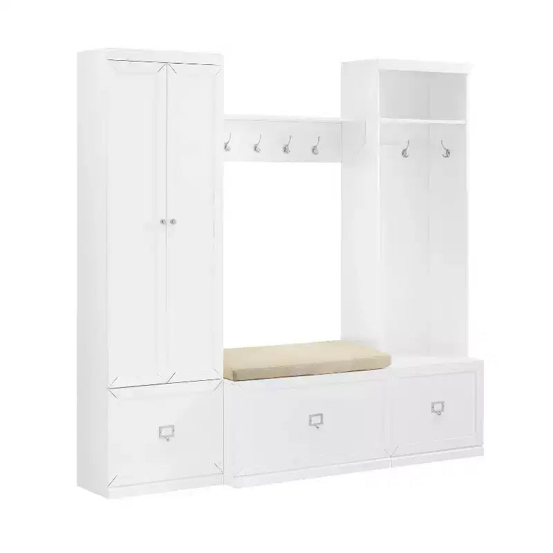4pc Harper Entryway Set with Bench, Shelf, Hall Tree and Pantry Closet Set White - Crosley