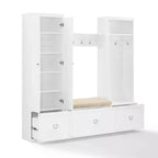 Ensemble d'entrée Harper 4 pièces avec banc, étagère, portemanteau et garde-manger blanc - Crosley