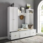 Ensemble d'entrée Harper 4 pièces avec banc, étagère, portemanteau et garde-manger blanc - Crosley