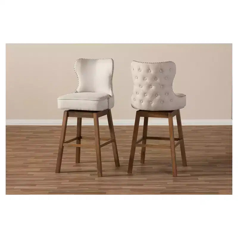 Gradisca Tabourets de bar rembourrés en bois moderne et contemporain Lot de 2 - Baxton Studio
