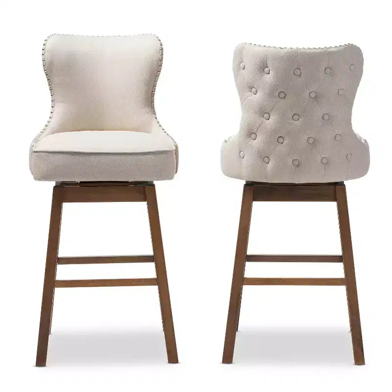 Gradisca Tabourets de bar rembourrés en bois moderne et contemporain Lot de 2 - Baxton Studio