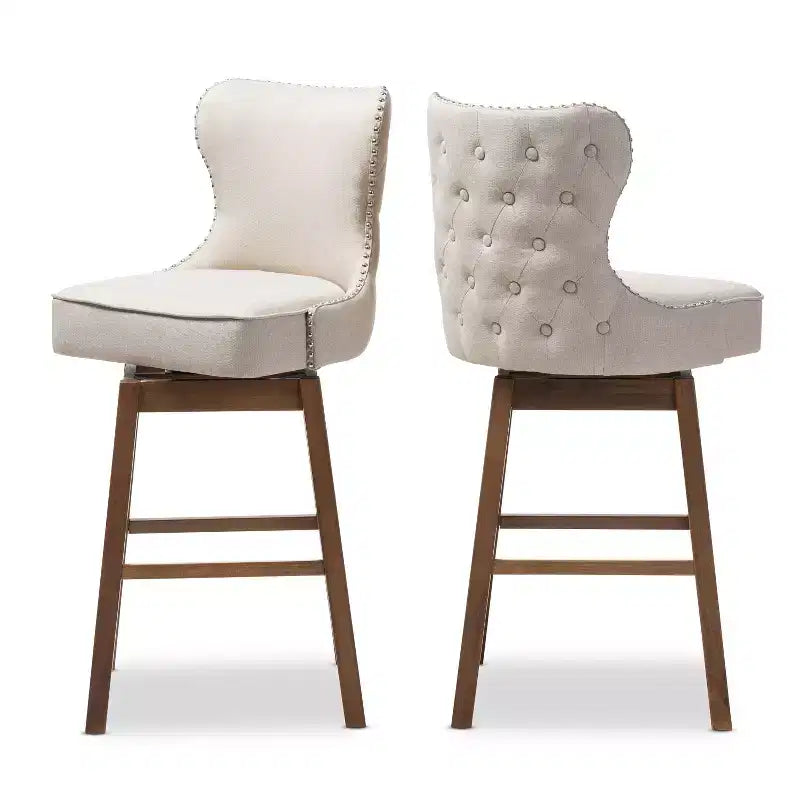 Gradisca Tabourets de bar rembourrés en bois moderne et contemporain Lot de 2 - Baxton Studio