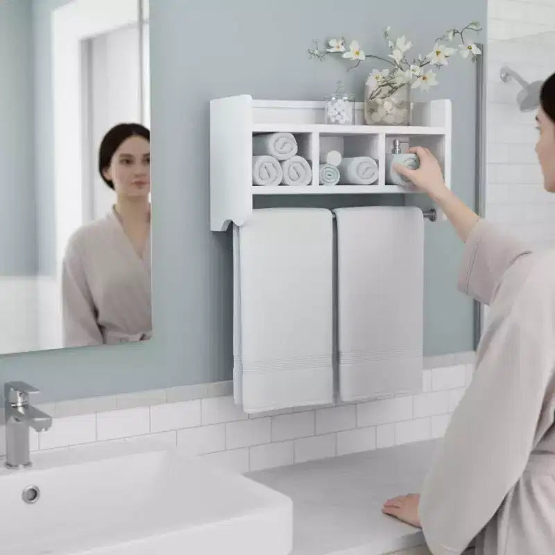 Étagère de rangement de salle de bain avec porte-serviettes 25 - Meubles Alaterre