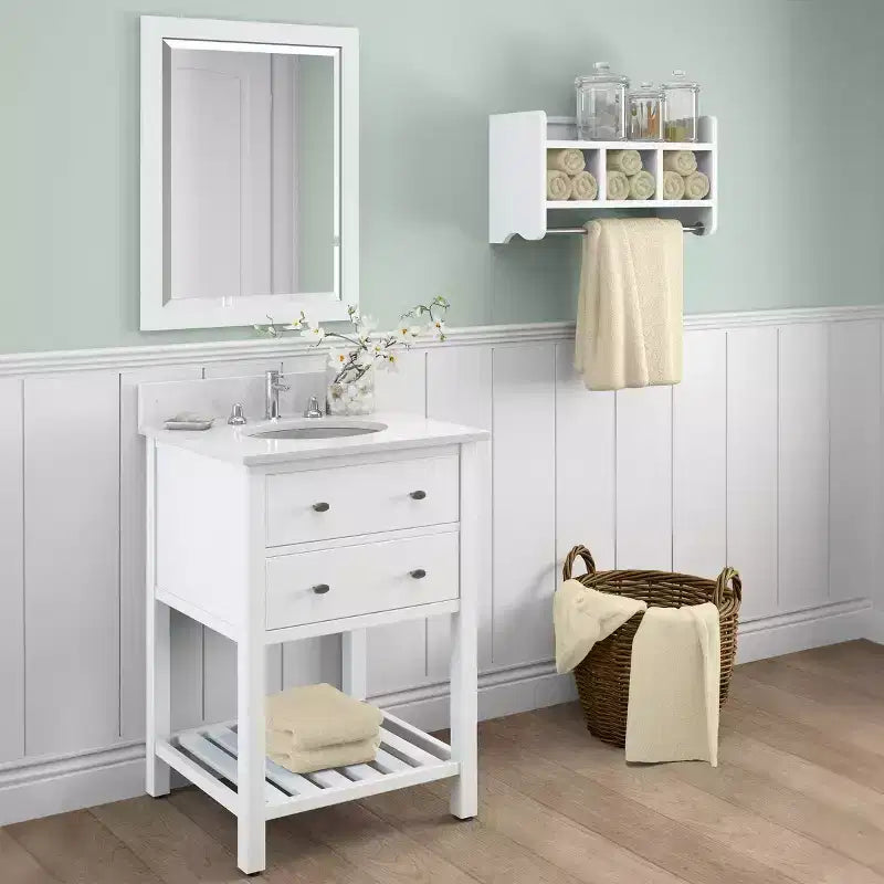 Étagère de rangement de salle de bain avec porte-serviettes 25 - Meubles Alaterre