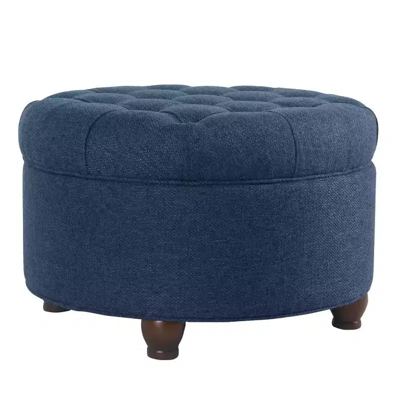 Grand pouf de rangement rond touffeté - HomePop