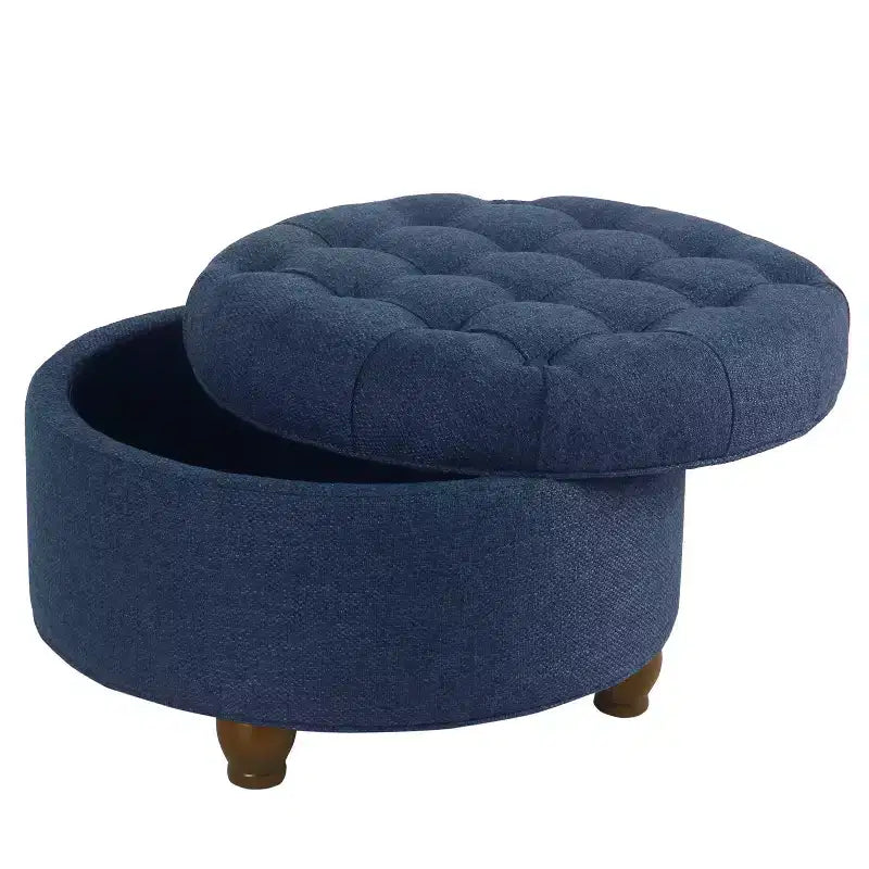 Grand pouf de rangement rond touffeté - HomePop