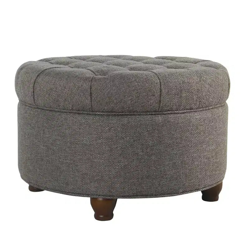 Grand pouf de rangement rond touffeté - HomePop