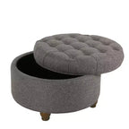Grand pouf de rangement rond touffeté - HomePop