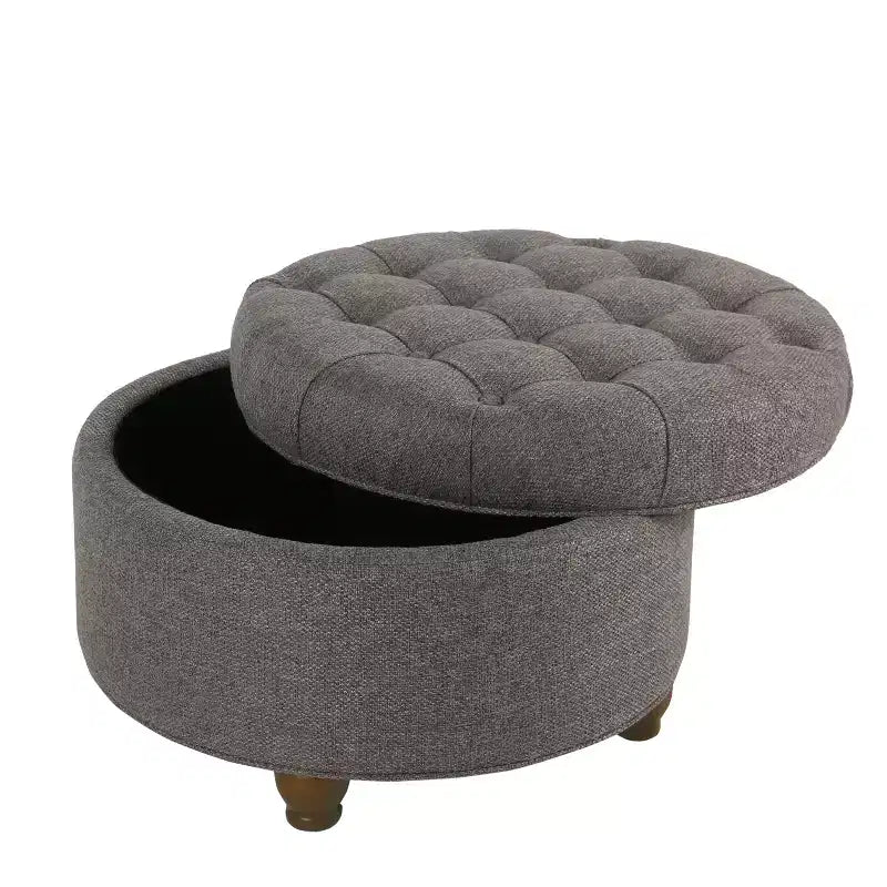 Grand pouf de rangement rond touffeté - HomePop