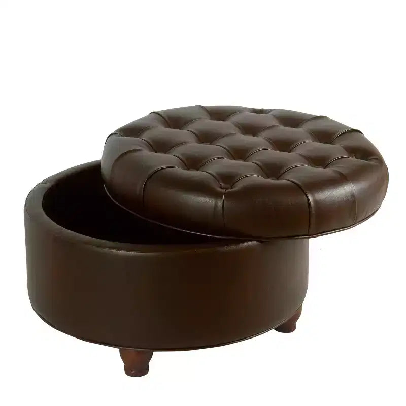 Grand pouf de rangement rond touffeté - HomePop