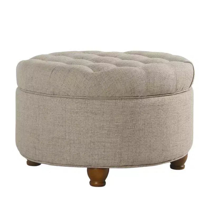 Grand pouf de rangement rond touffeté - HomePop