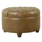 Grand pouf de rangement rond touffeté - HomePop