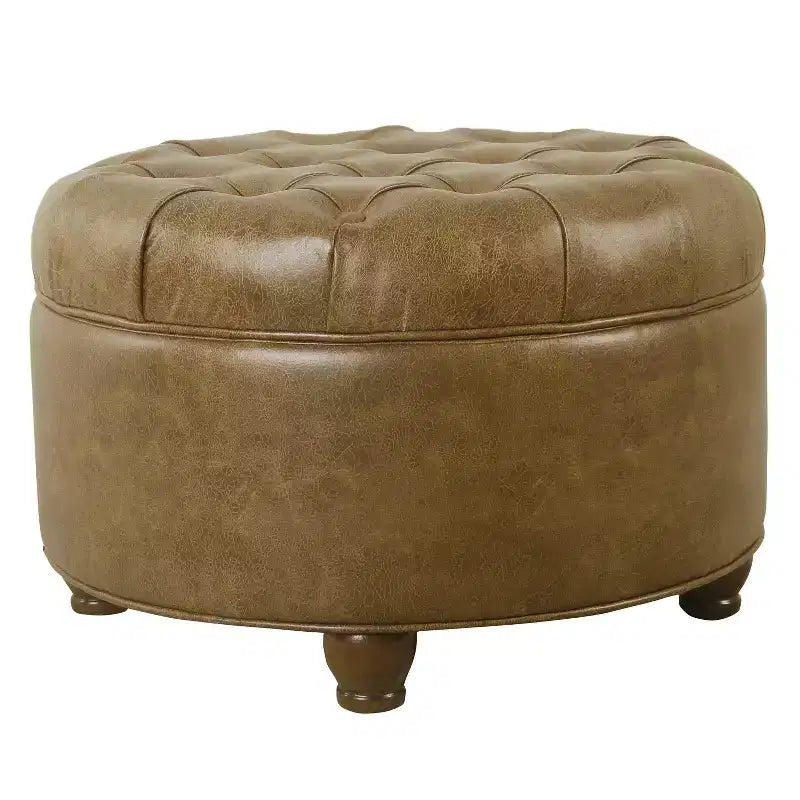 Grand pouf de rangement rond touffeté - HomePop