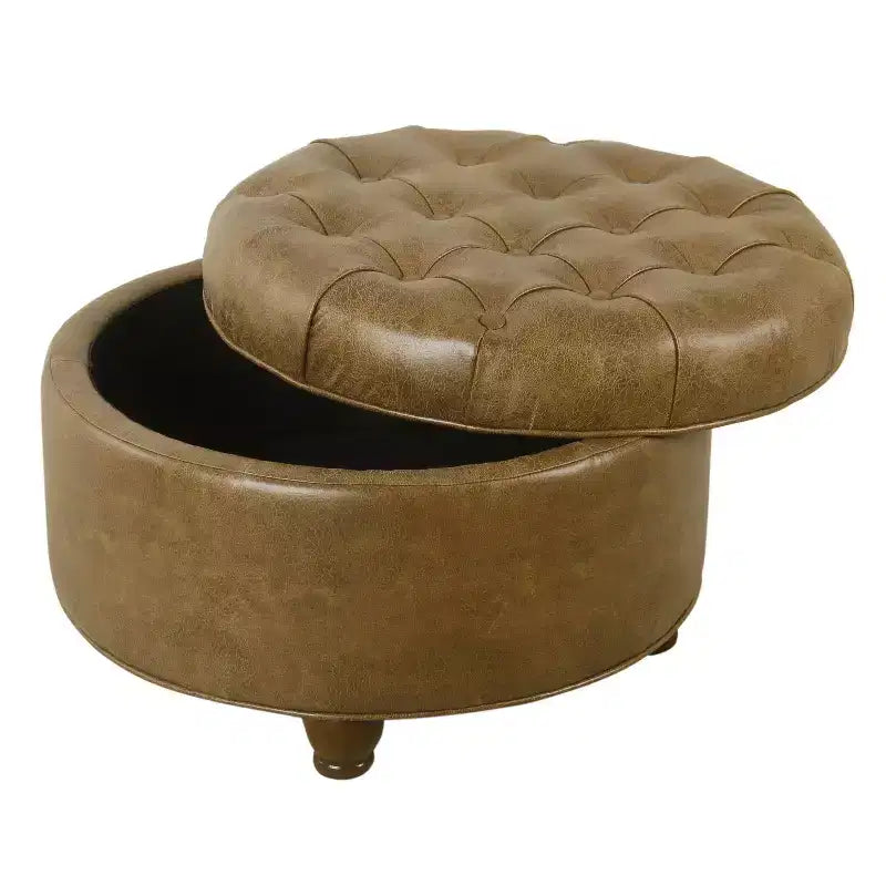 Grand pouf de rangement rond touffeté - HomePop