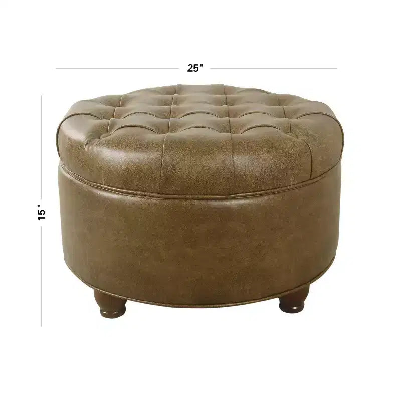 Grand pouf de rangement rond touffeté - HomePop