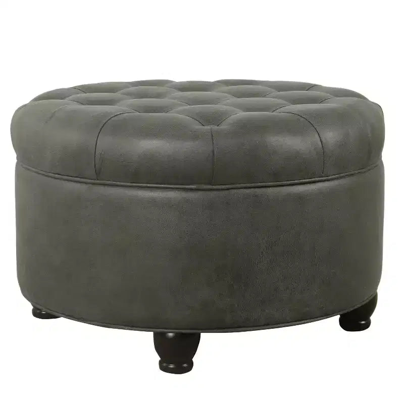 Grand pouf de rangement rond touffeté - HomePop