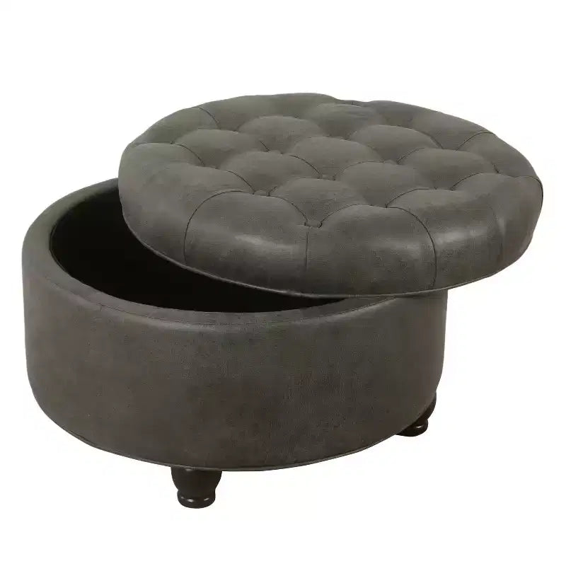 Grand pouf de rangement rond touffeté - HomePop