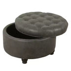 Grand pouf de rangement rond touffeté - HomePop