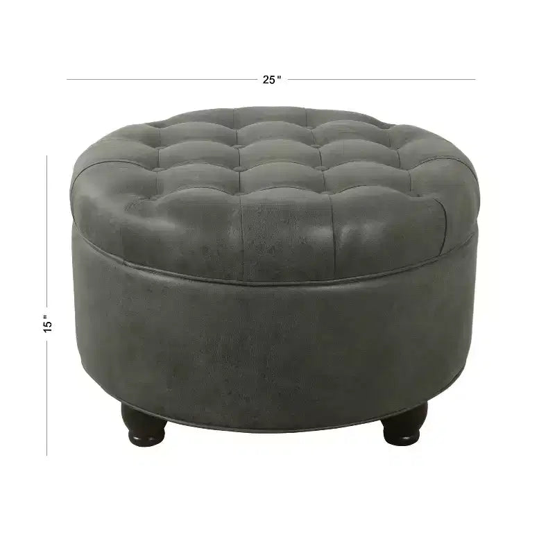 Grand pouf de rangement rond touffeté - HomePop