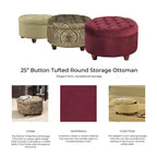 Grand pouf de rangement rond touffeté - HomePop