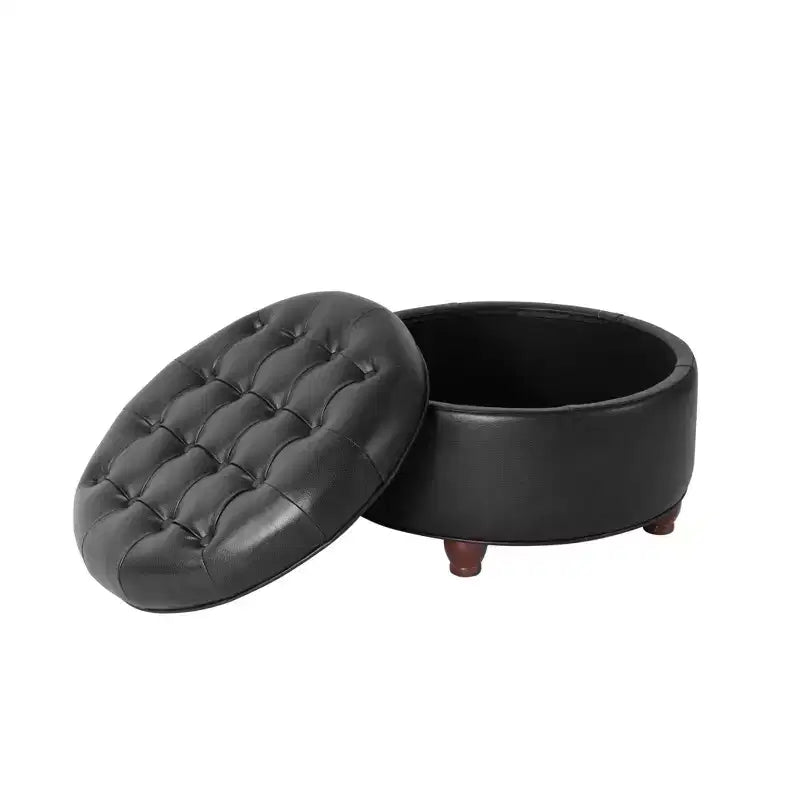 Grand pouf de rangement rond touffeté - HomePop