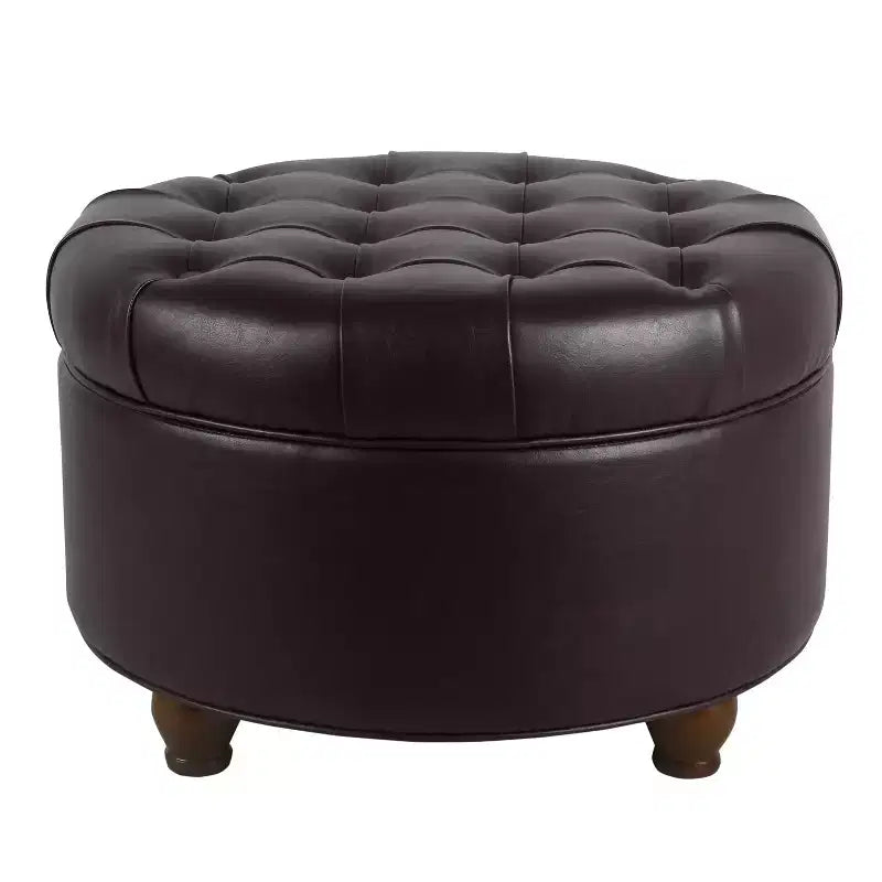 Large Tufted Round Storage Ottoman - HomePop