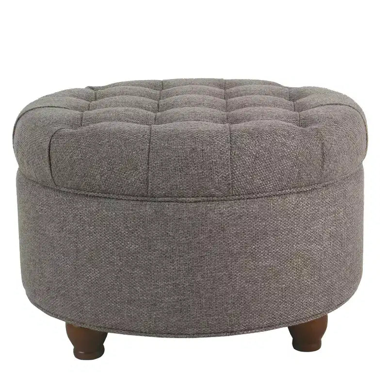 Grand pouf de rangement rond touffeté - HomePop